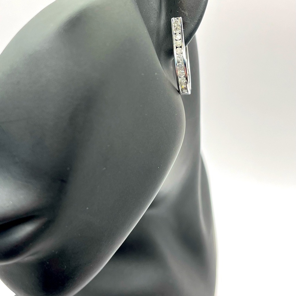 1.00 cts Natural Diamond Channel Large Hoops Sterling Silver - Picture 3 of 6